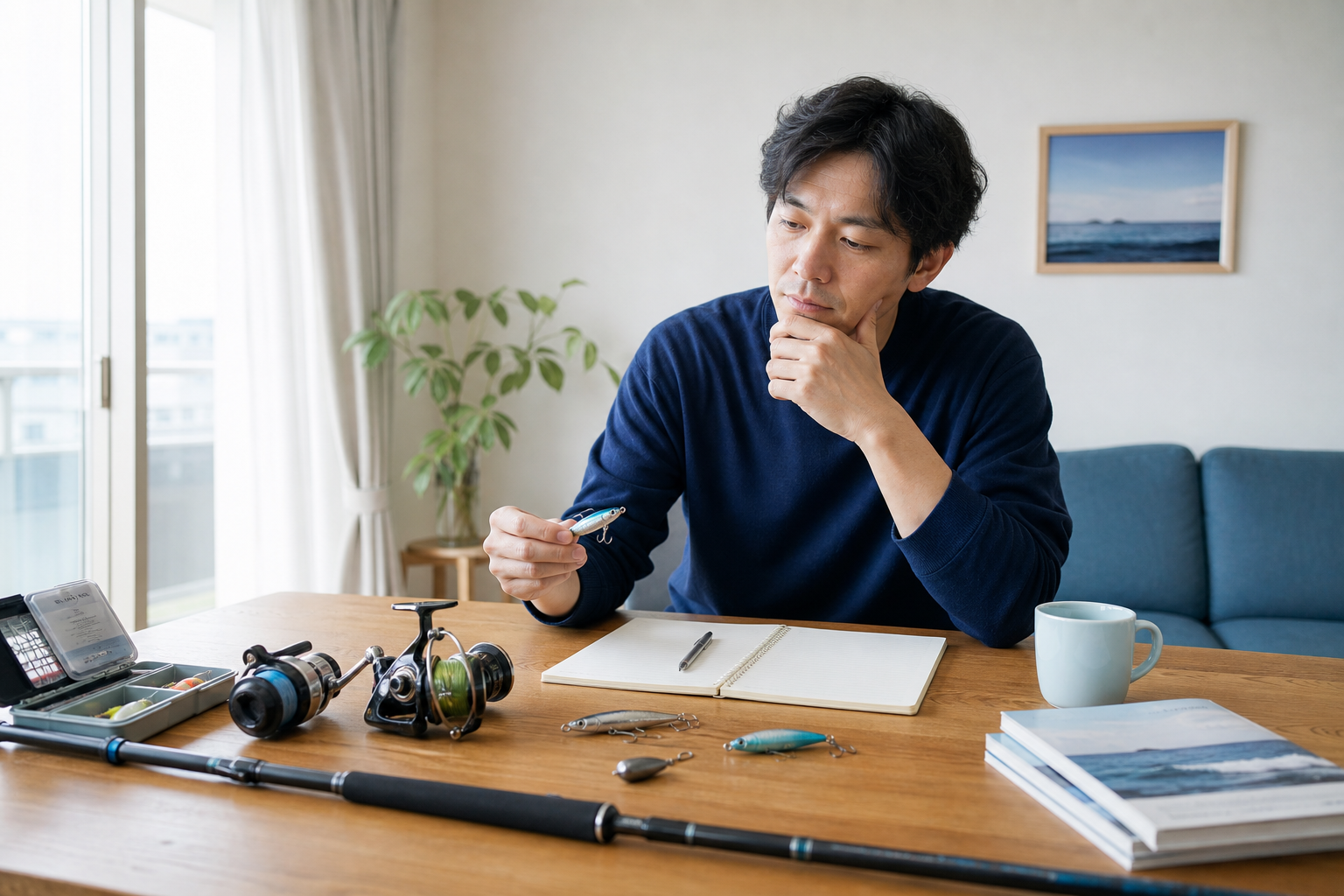 海釣りの道具選びを考える初心者のイメージ